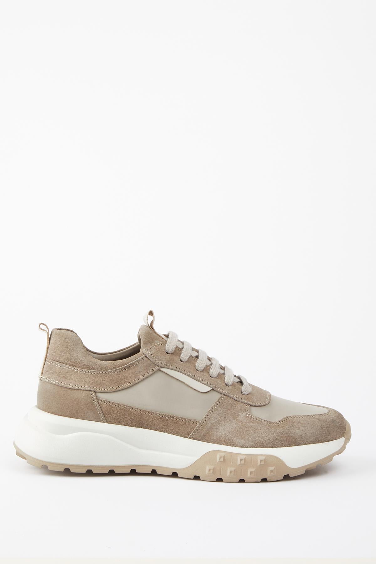 SALERNO Hakiki Deri Bej Süet Paraşüt Kumaş Eva Hazır Taban Sneaker