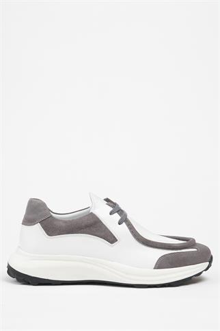 LUCCA Hakiki Deri Beyaz Soft Gri Süet Erkek Sneaker Eva Hazır Taban Ayakkabı