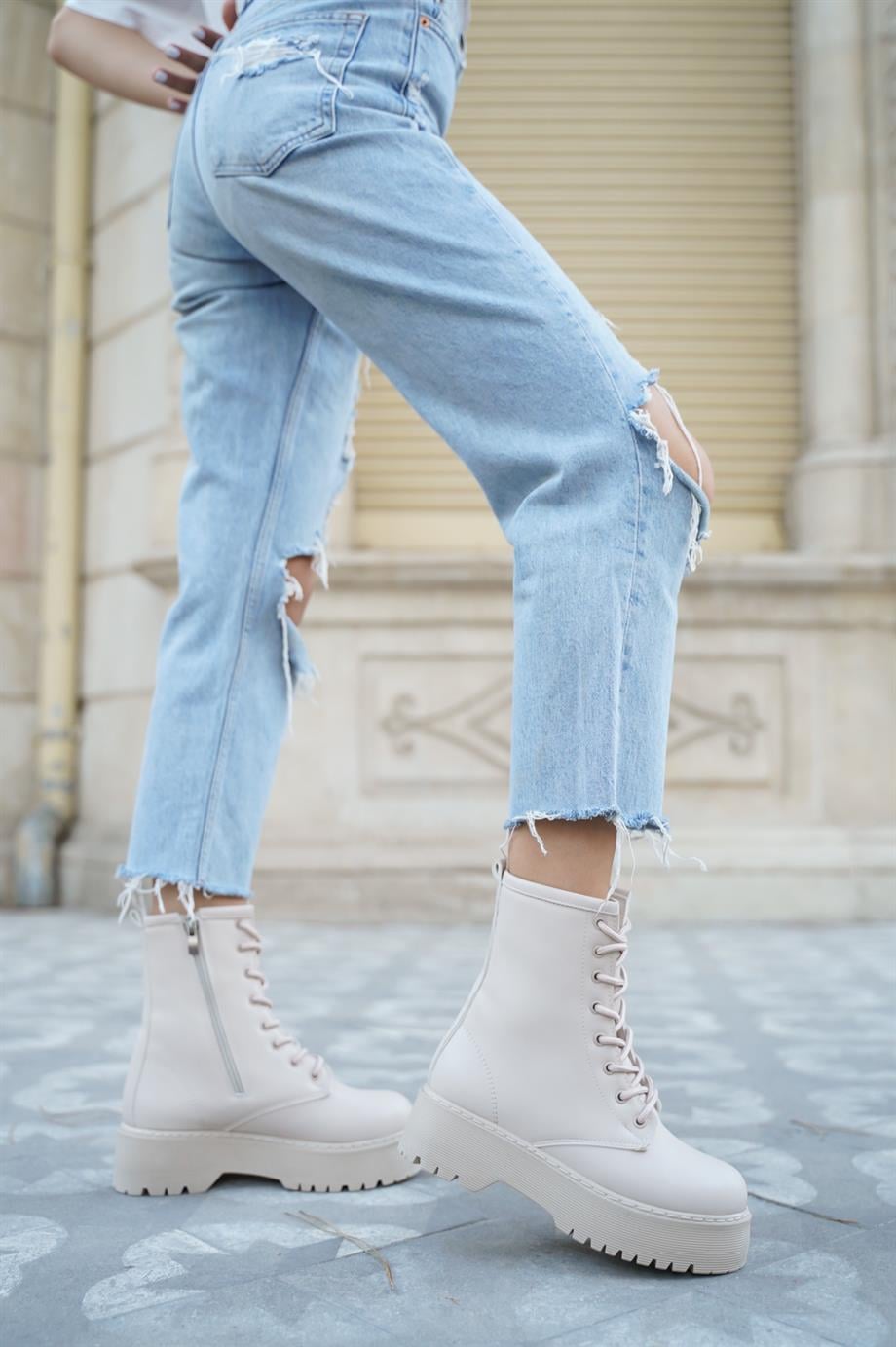 Adda Kadın Ten Bağcıklı Kalın Tabanlı Bootie