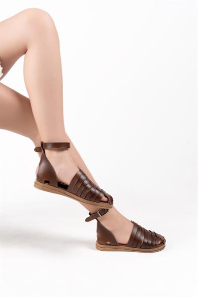 Hakiki Deri Tozu Miranda Taba Parmakları Kapatan Bodrum Sandaleti