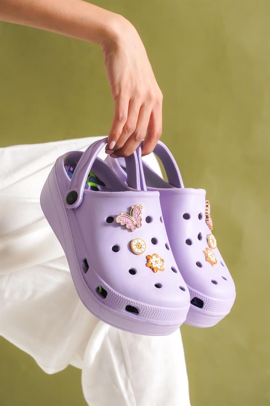 Allis Crocs Lila Kadın Kalın Tabanlı Terlik