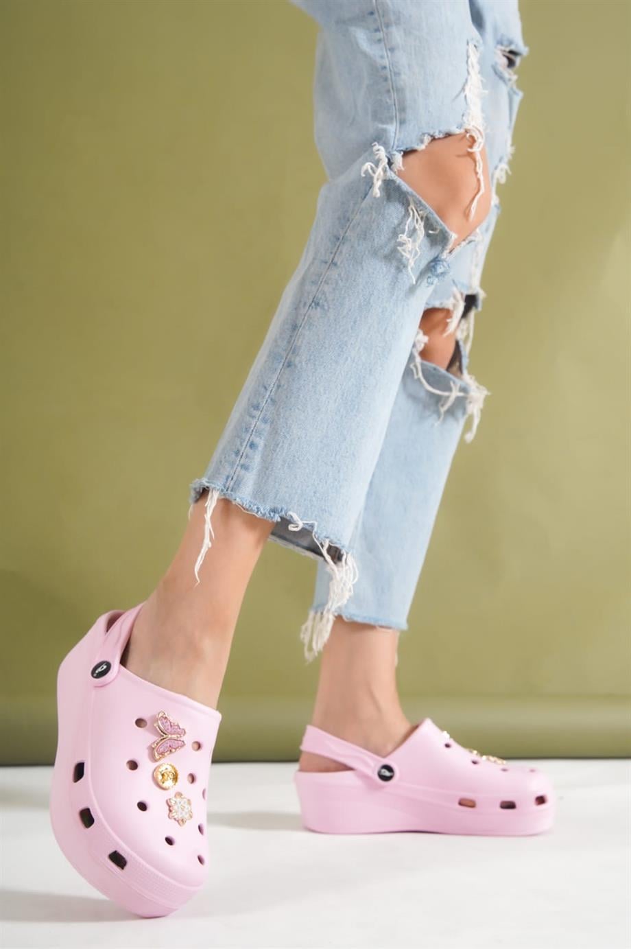 Allis Crocs Pembe Kadın Kalın Tabanlı Terlik
