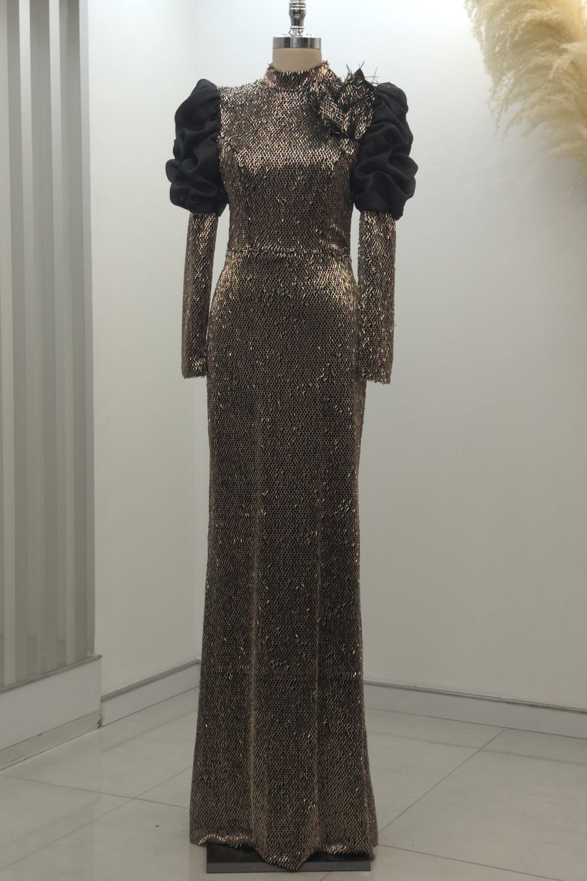 Gina Tesettür Abiye Siyah - Gold