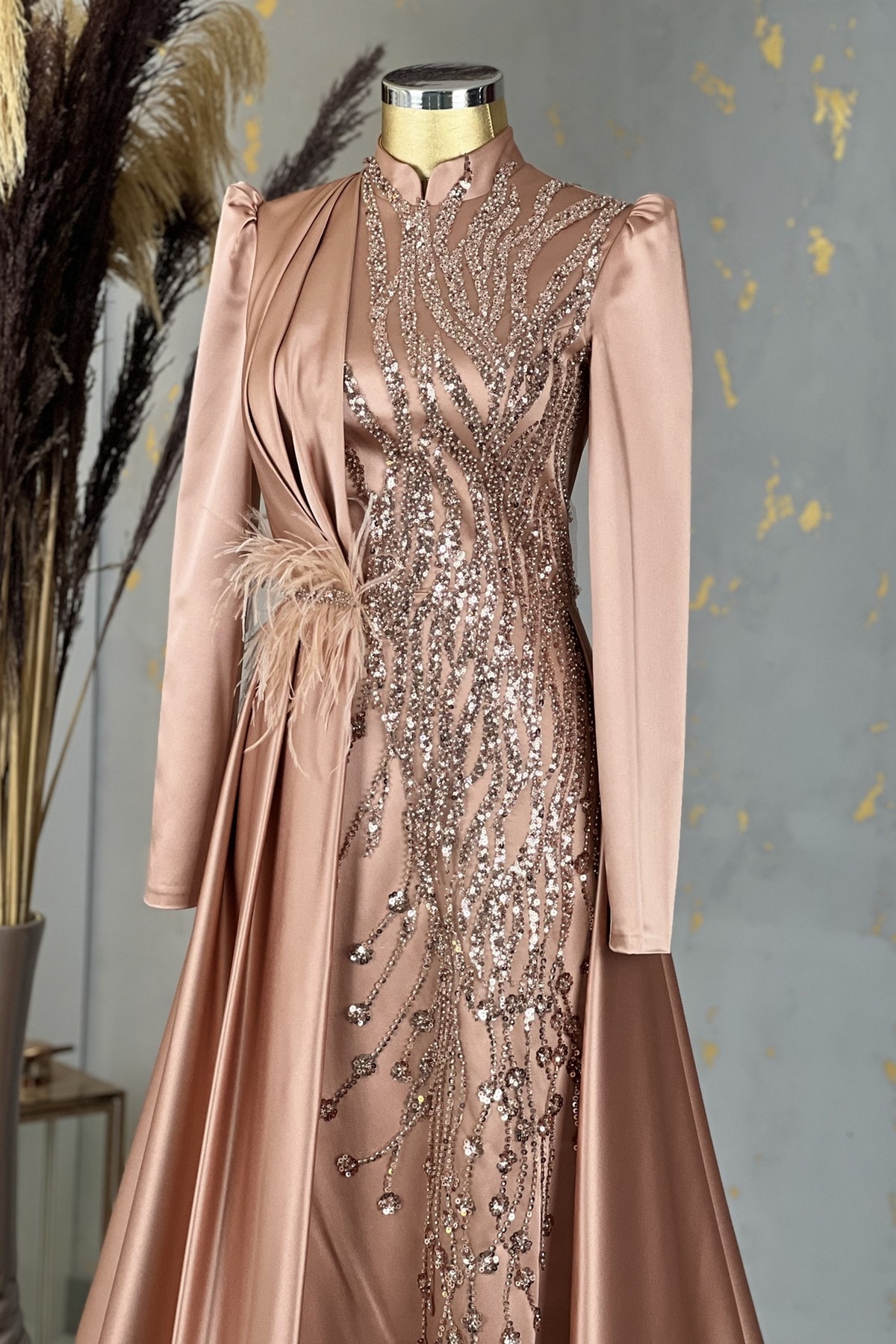 Lina Hijab Evening Dresses Caramel PNR-2012