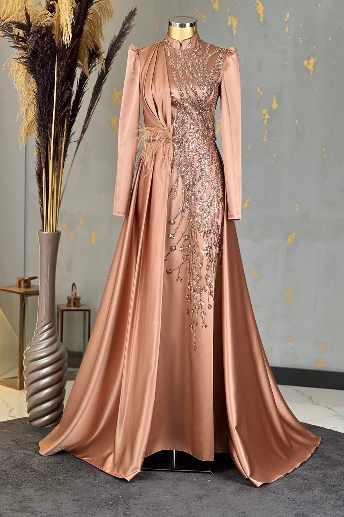Lina Hijab Evening Dresses Caramel PNR-2012