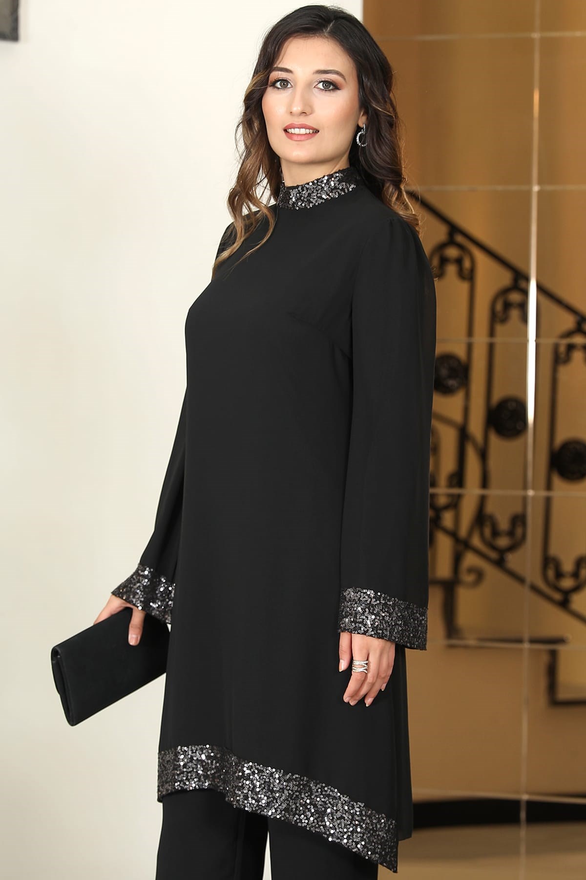 Umay Şifon Tesettür Takım Siyah