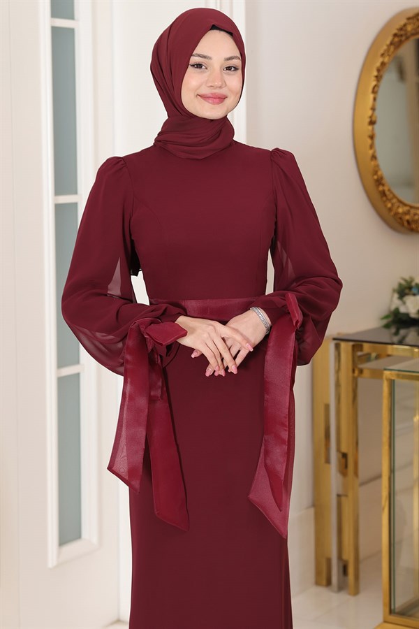 Firuze Tesettür Abiye Bordo