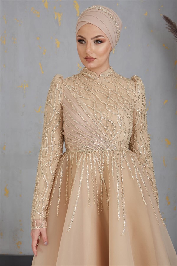 Mila Tesettür Abiye Gold