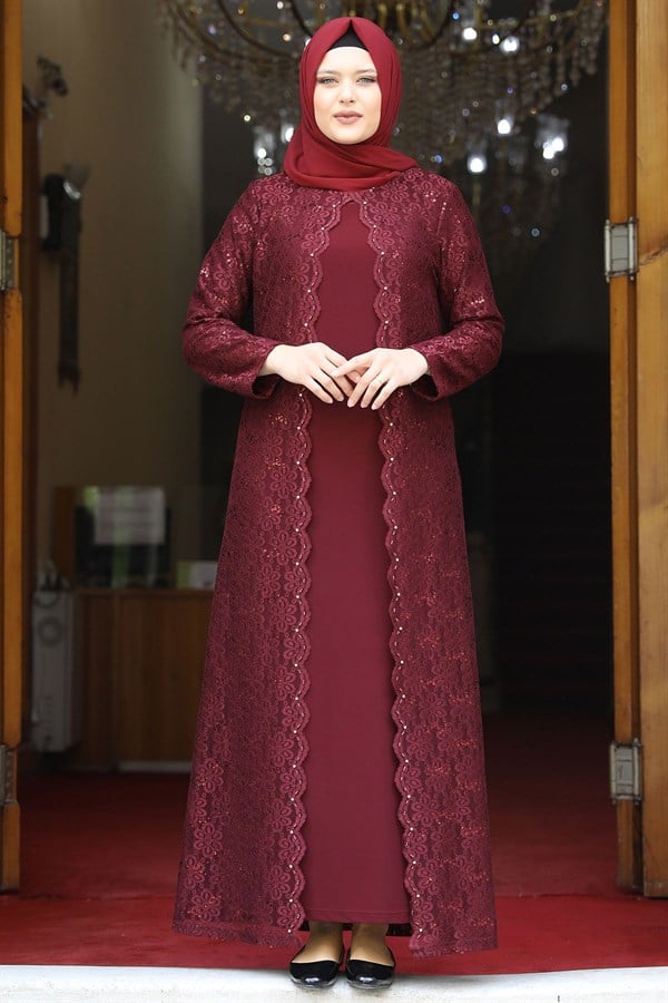 Papatya Tesettür Abiye Bordo