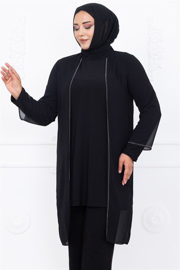 Sezen Şifon İkili Tesettür Takım Siyah