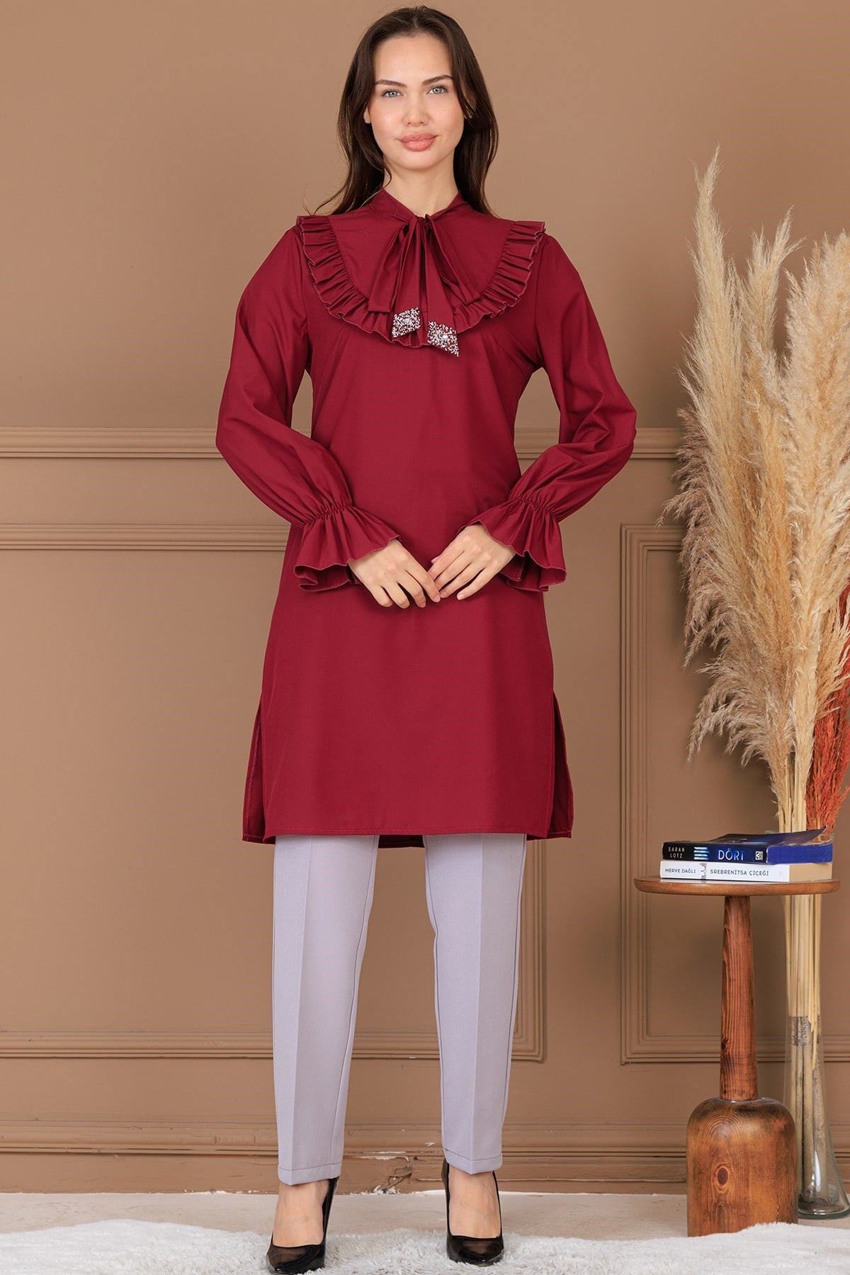 Asel Tunik Pantolon İkili Takım Bordo