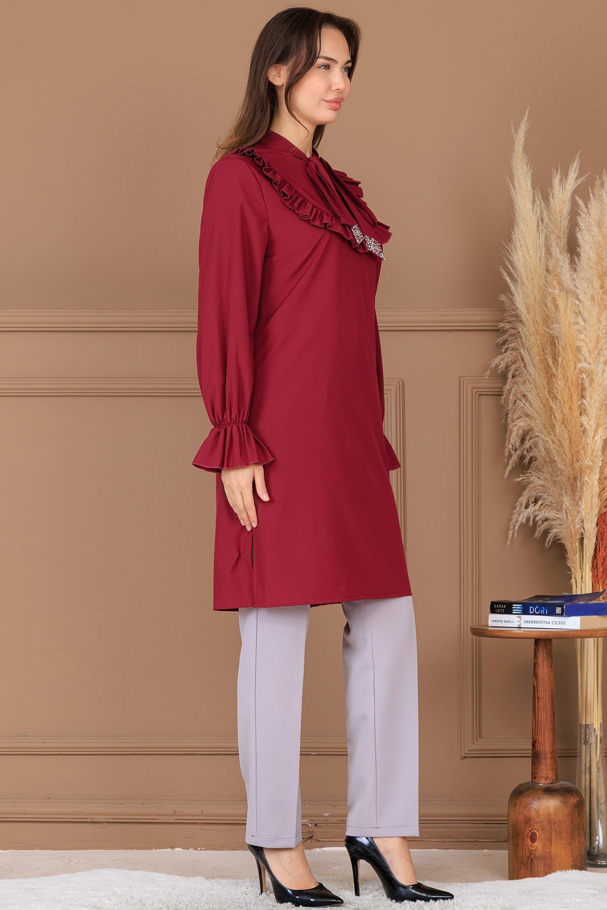 Asel Tunik Pantolon İkili Takım Bordo
