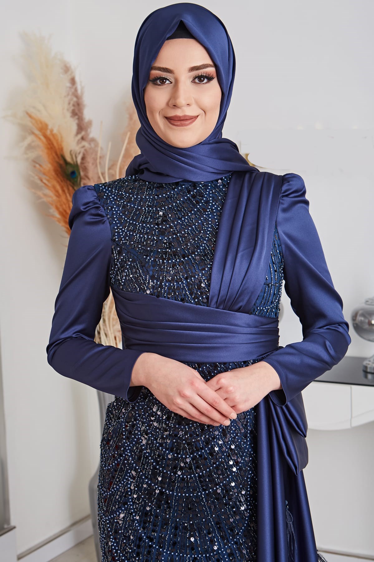 Dicle Tesettür Abiye Lacivert