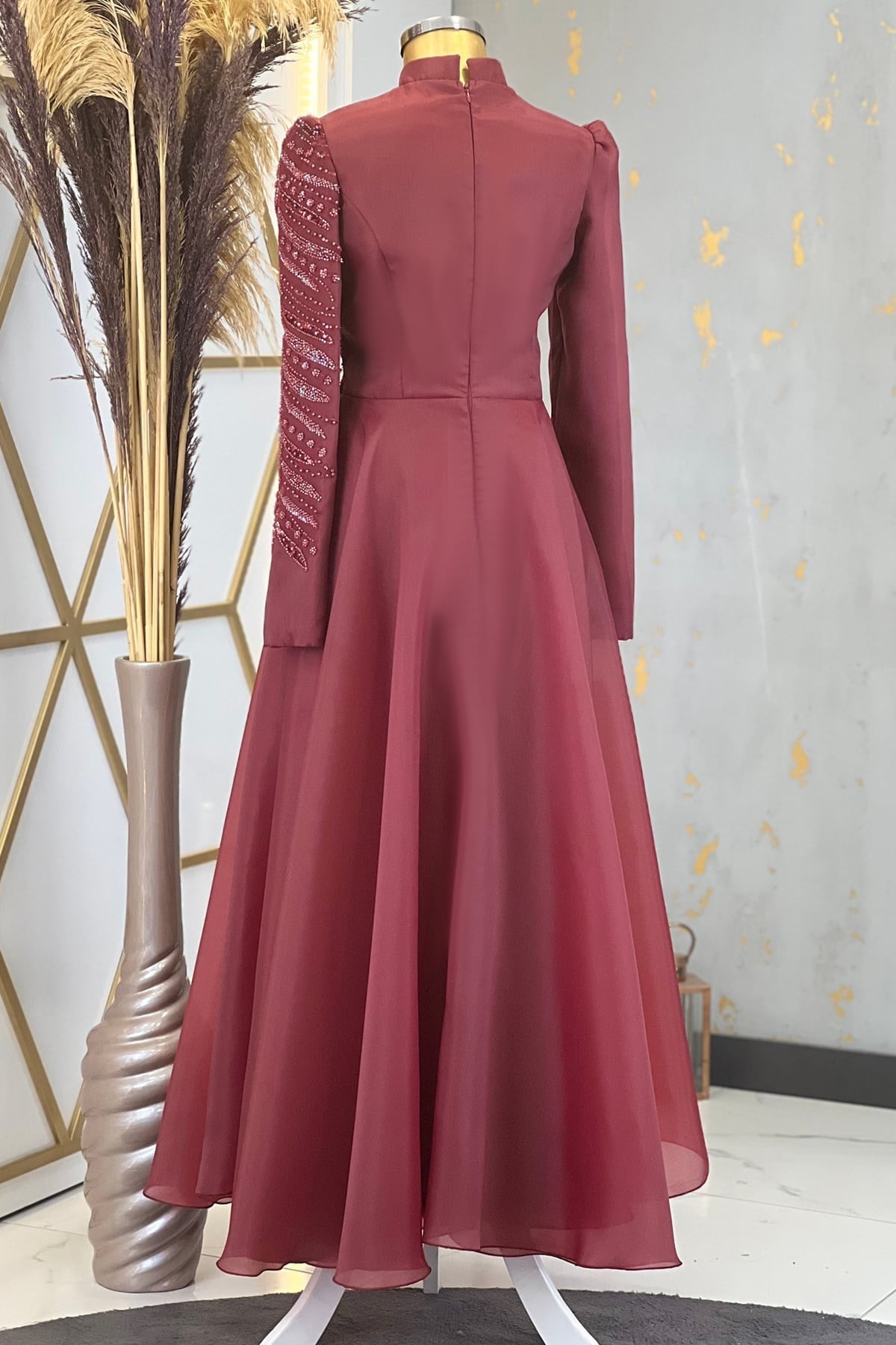 Ela Tesettür Abiye Bordo