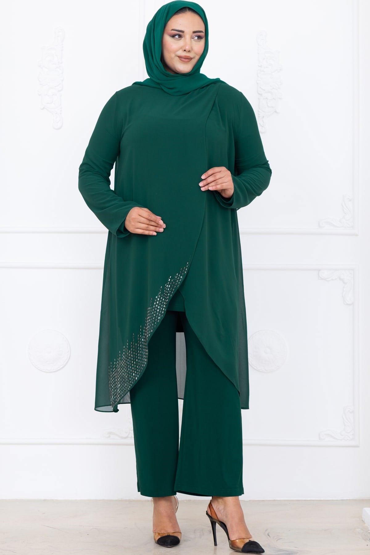 Esin Pantolon Tunik Tesettür Takım Zümrüt