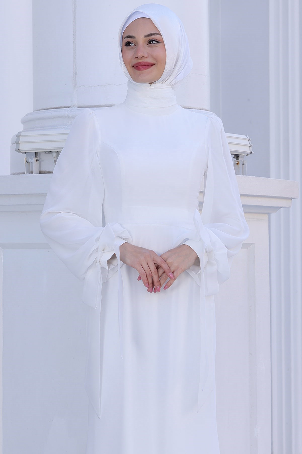 Firuze Tesettür Abiye Beyaz
