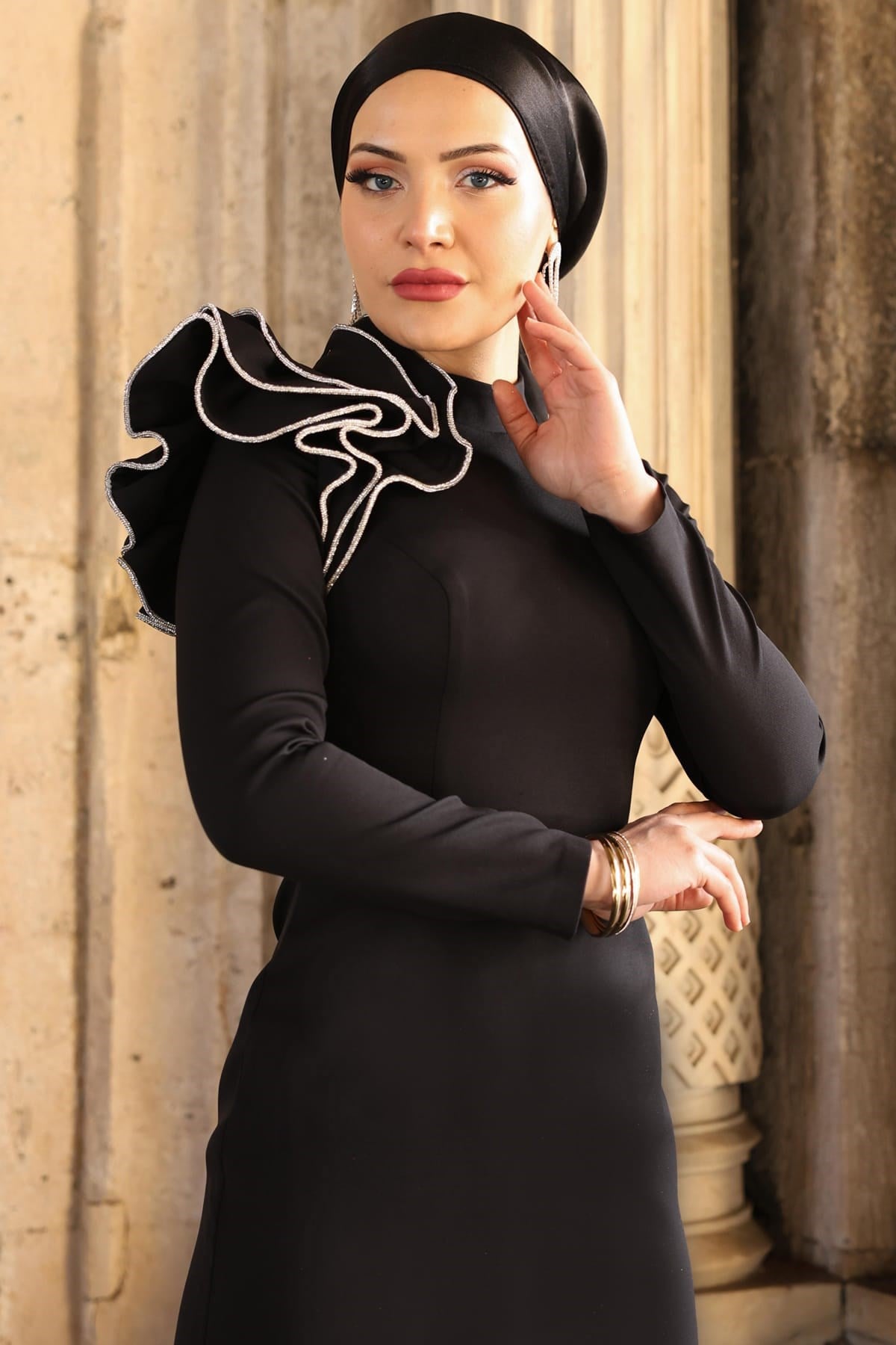 Gelincik Tesettür Abiye Siyah