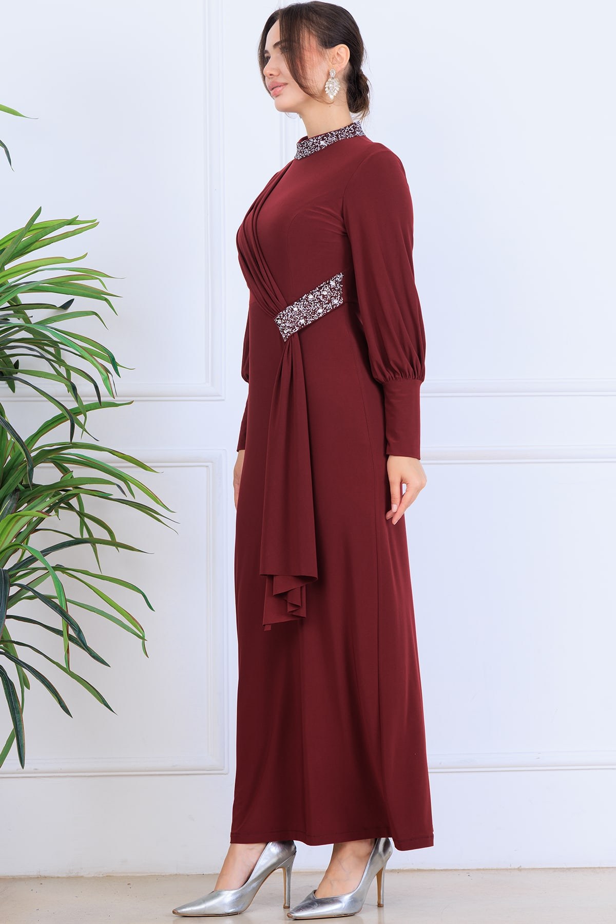 Melisa Tesettür Abiye Bordo
