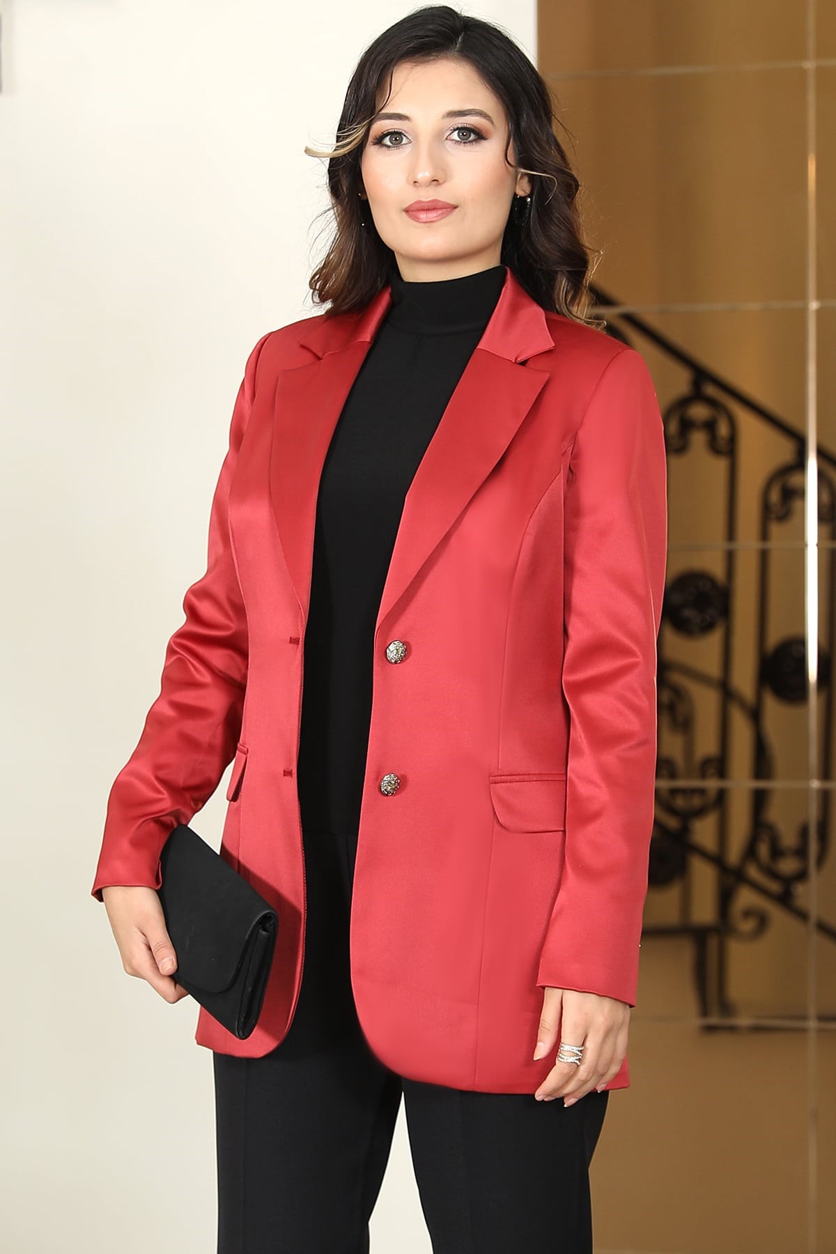 Saten Astarlı Ceket Bordo