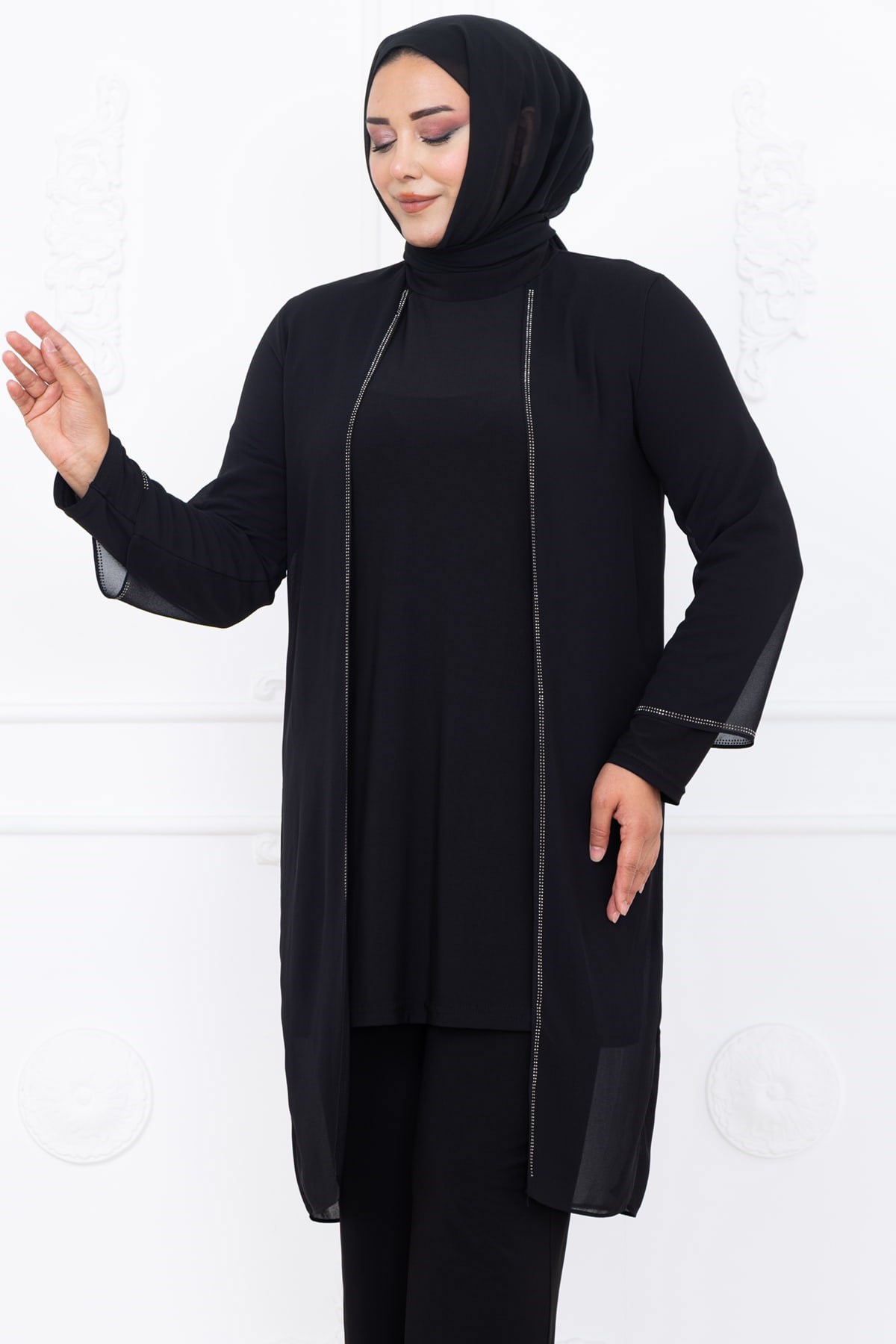 Sezen Şifon İkili Tesettür Takım Siyah
