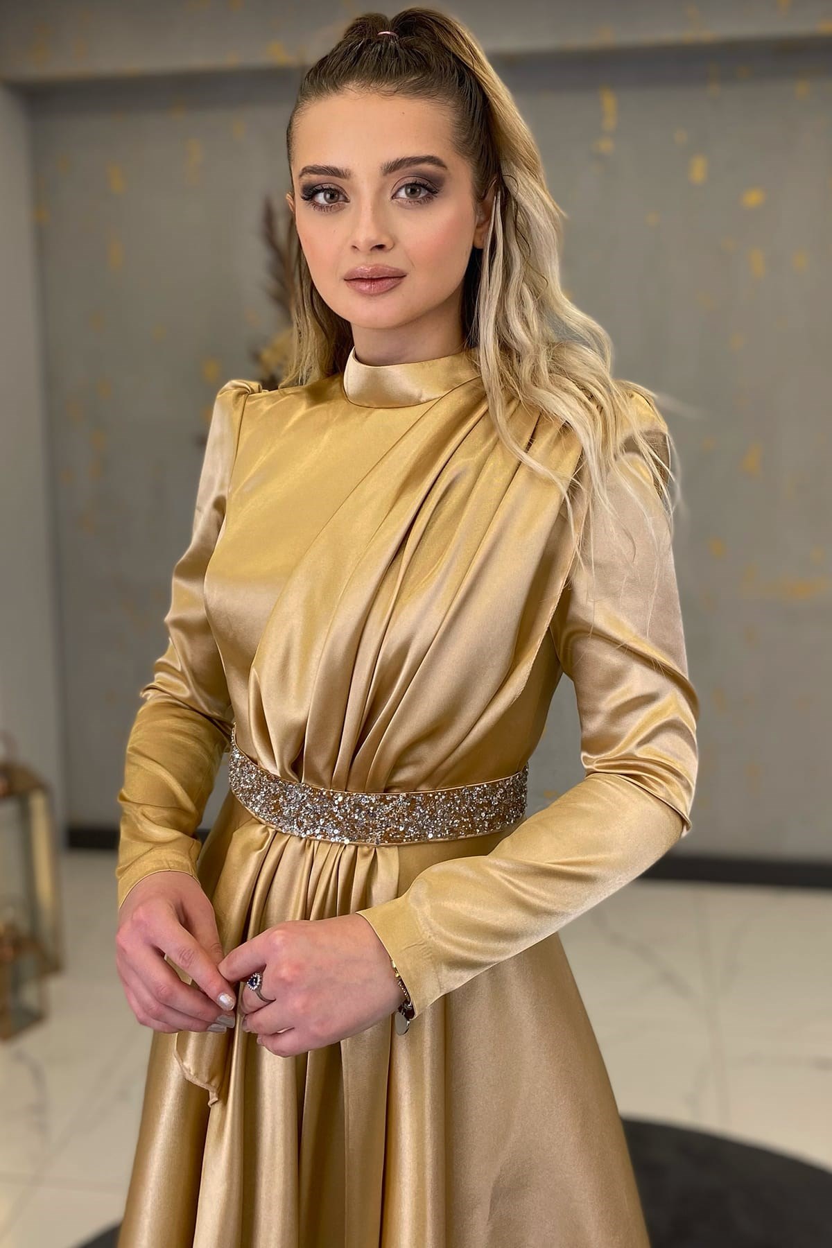 Suna Tesettür Abiye Gold
