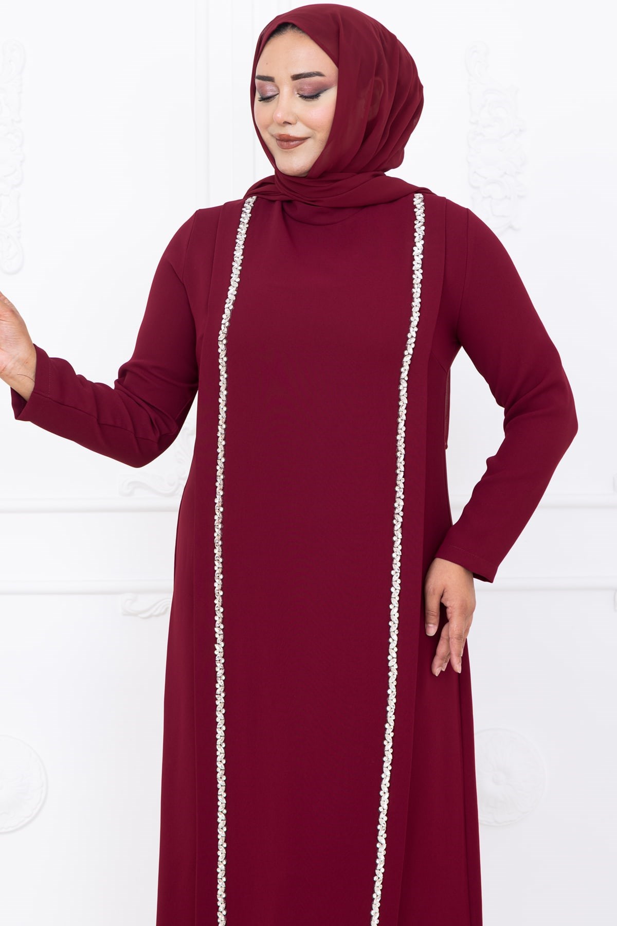Yakut Tesettür Abiye Bordo