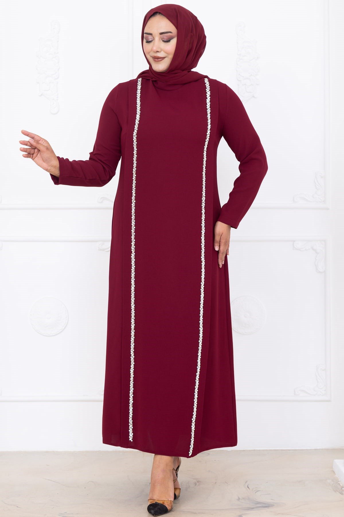 Yakut Tesettür Abiye Bordo