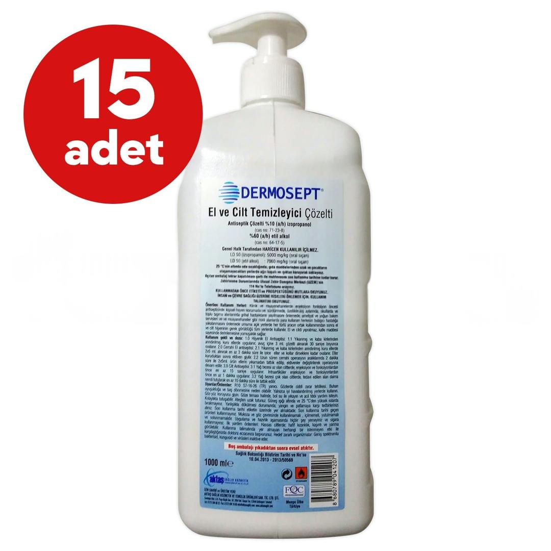 Dermosept El Dezenfektanı Pompalı 1 lt 15li (Biyosidal Ruhsatlı)