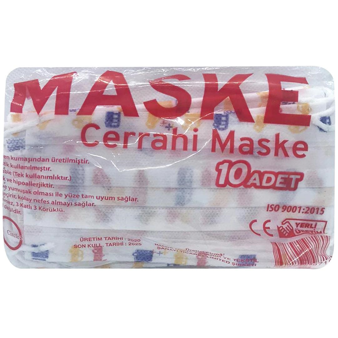 Circles Desenli Tek Kullanımlık Çocuk Maskesi Telli 10lu