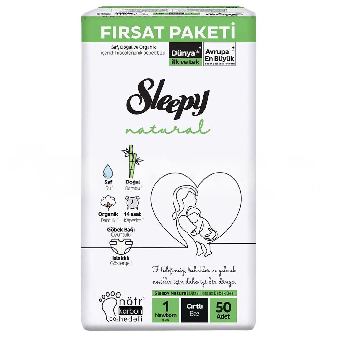 Sleepy Natural Bebek Bezi Fırsat Paketi 1 Yenidoğan 2-5 kg 50 Adet