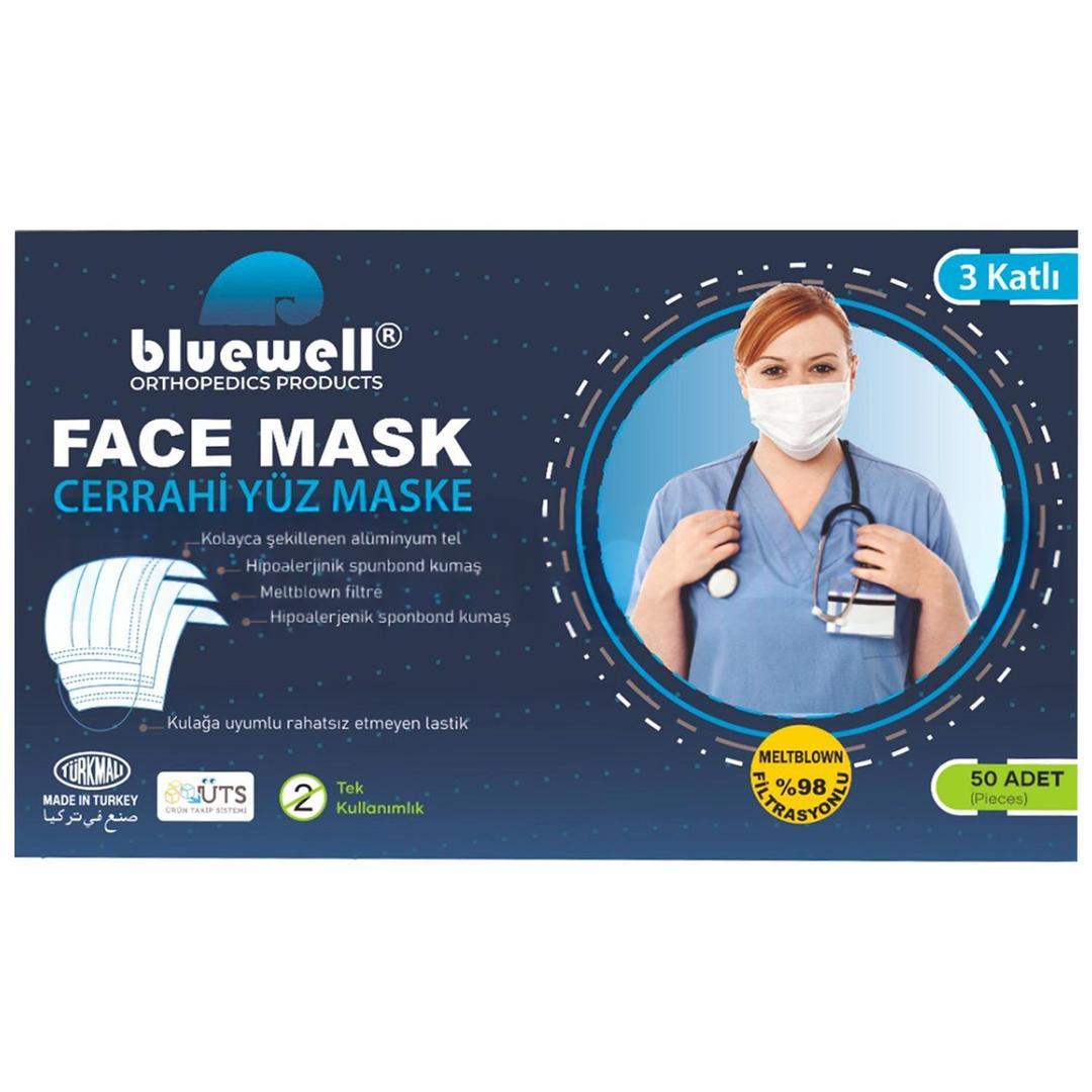 Bluewell 3 Katlı Meltblown Cerrahi Maske Telli Siyah 50li