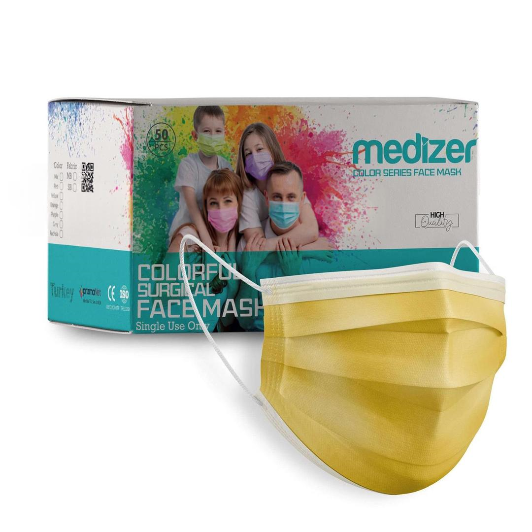 Medizer 3 Katlı Meltblown Sarı Cerrahi Maske Telli 50li - 40 Adet