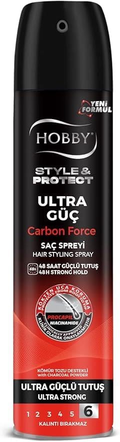 Hobby Style Protect Carbon Force Ultra Güçlü Tutuş 6 250 ml Saç Spreyi