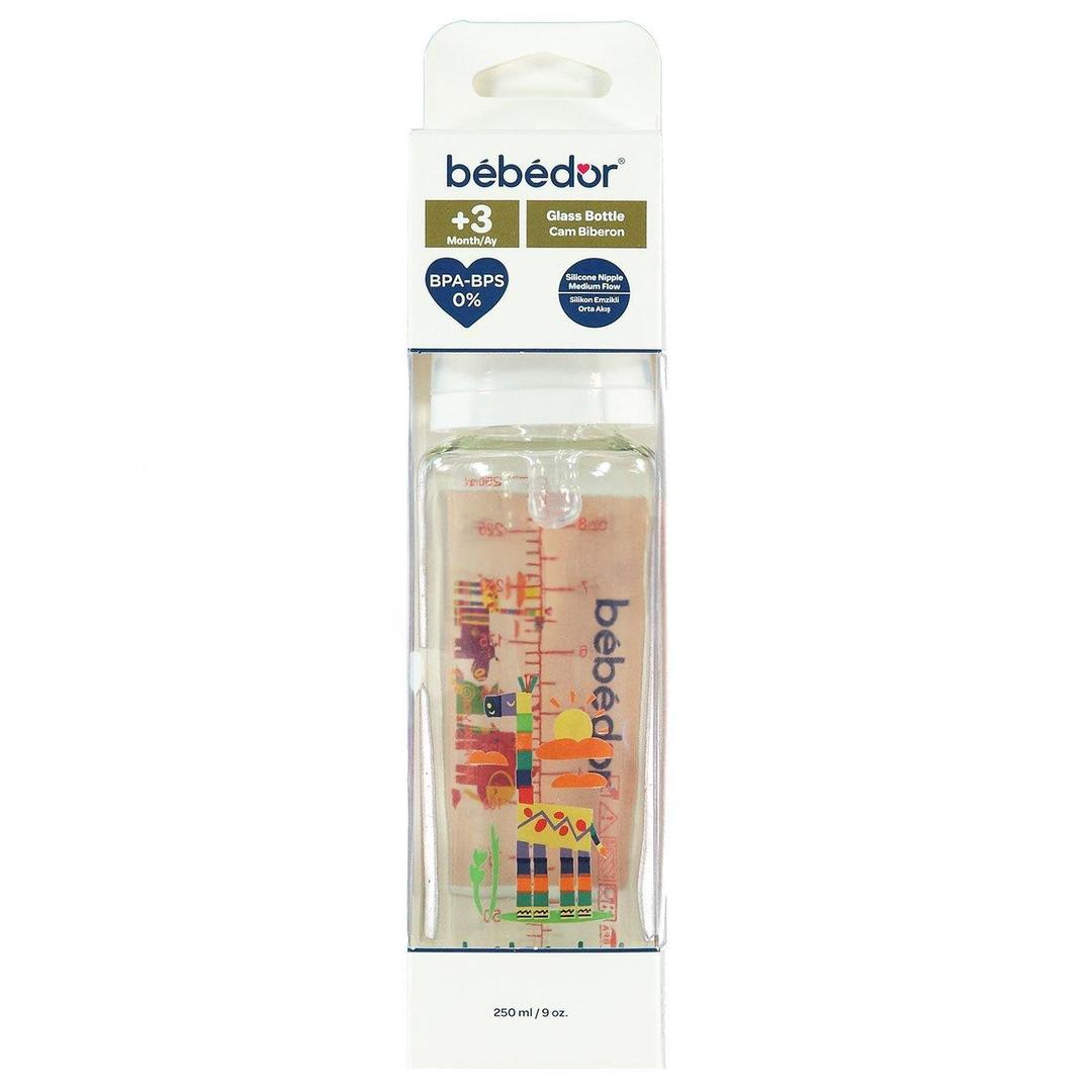 Bebedor Sevimli Zürafa Desenli Cam Biberon 3+ Ay 250 ml