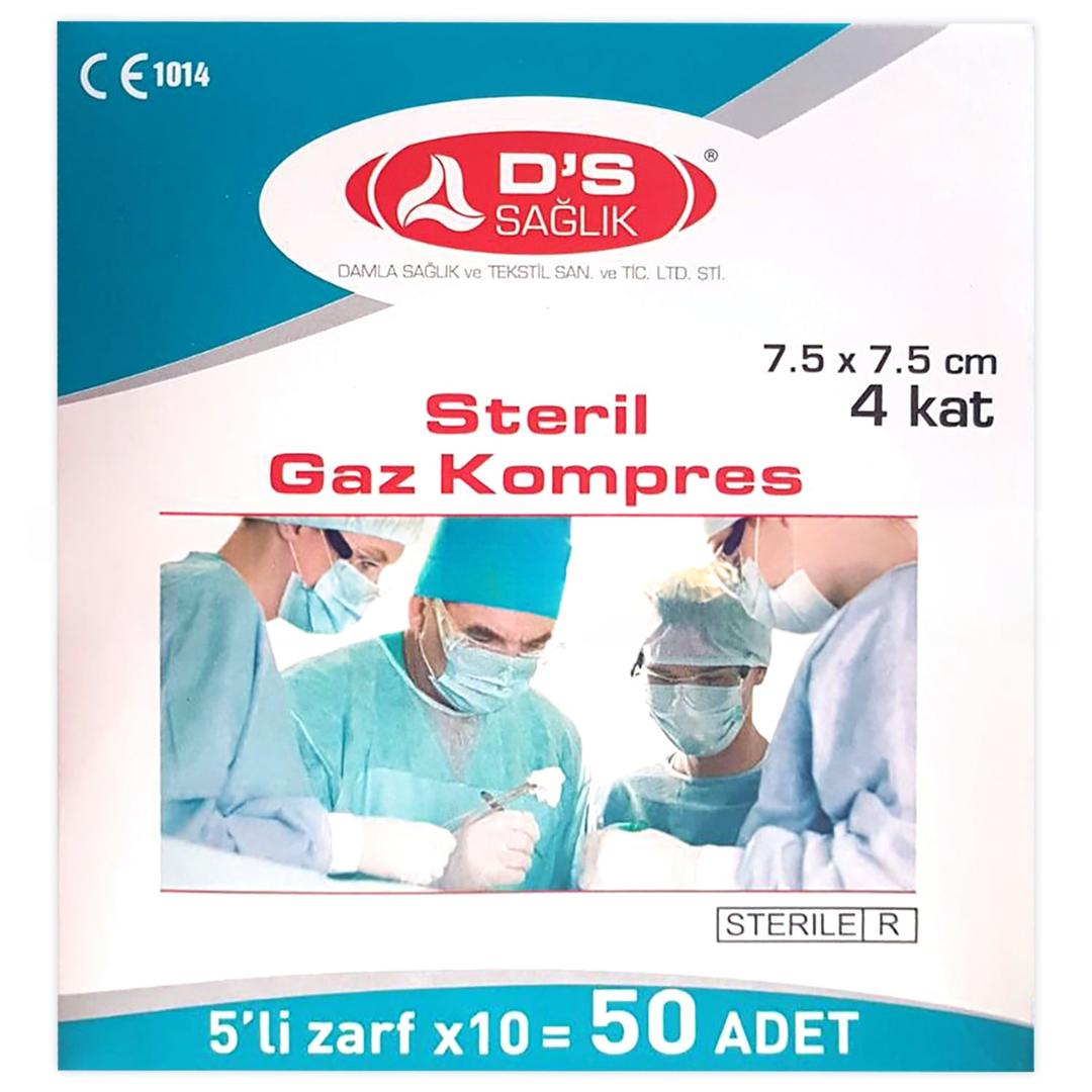 Damla Sağlık Steril Gaz Kompres 7,5 × 7,5 5li Zarf - 50li Paket