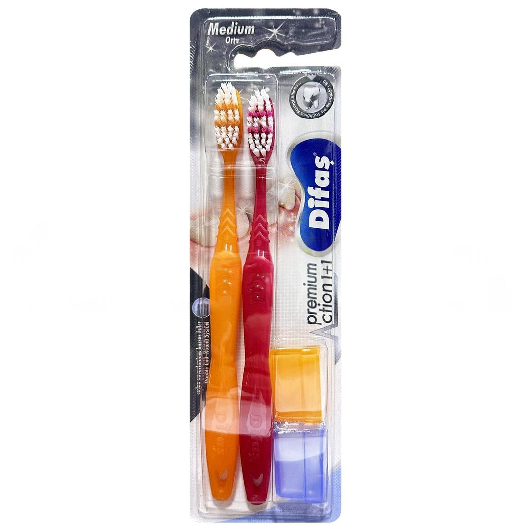 Difaş Premium Action Kapaklı Diş Fırçası Medium 1+1