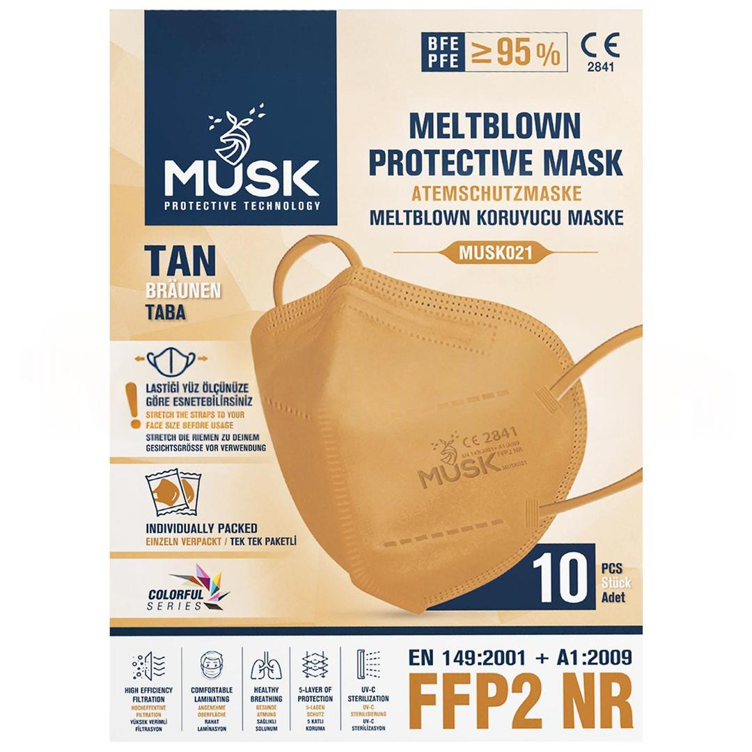Musk Medikal FFP2 Taba Rengi Koruyucu Maske 10lu