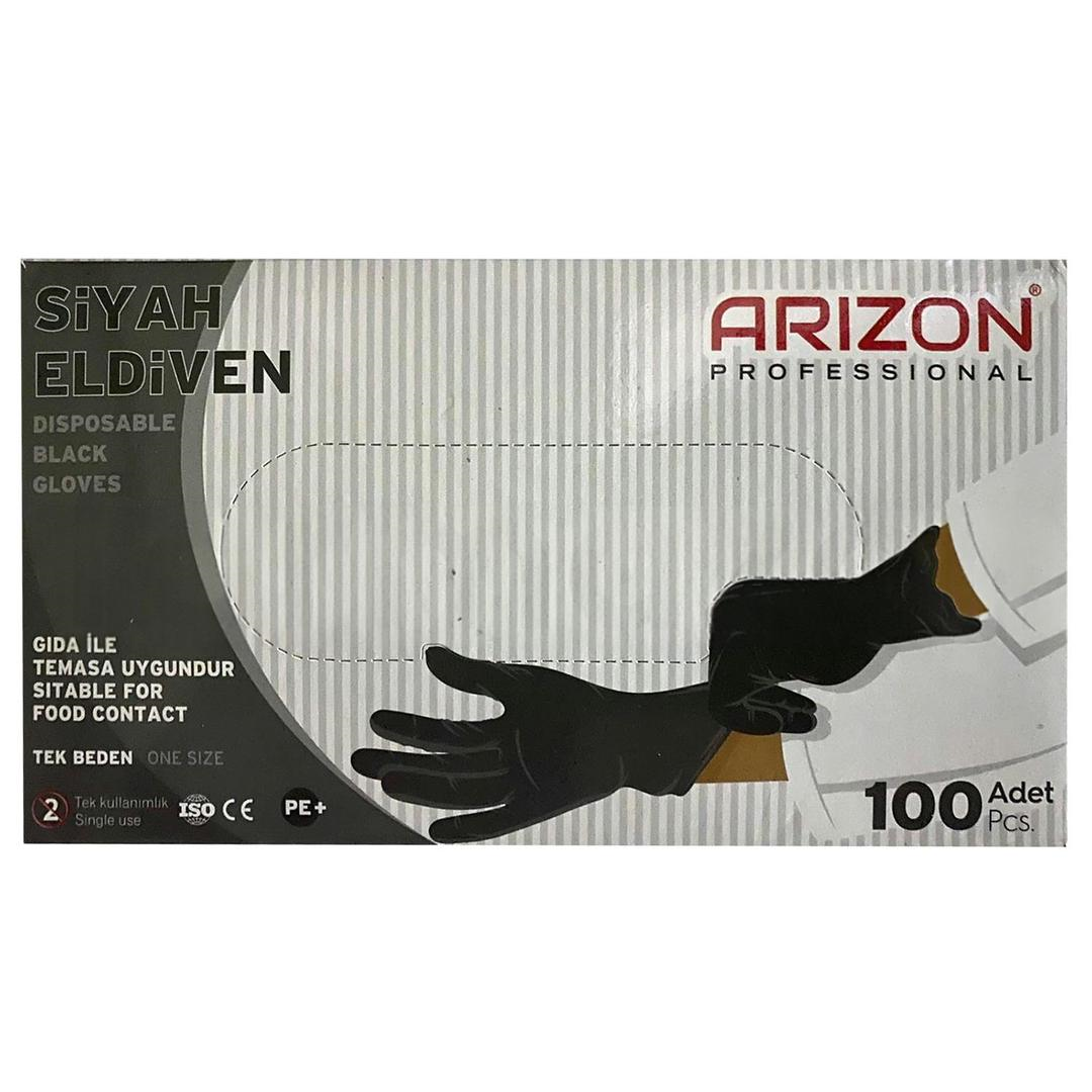Arizon Yeni Nesil Siyah Pudrasız Nonsteril Poşet Eldiven 100lü