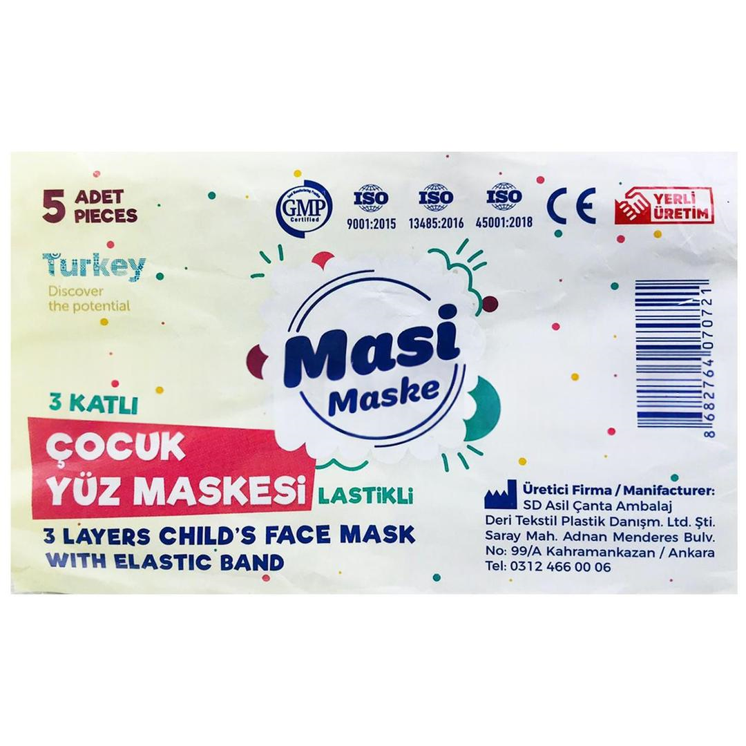 Masi 3 Katlı Lastikli Çocuk Cerrahi Maske Telsiz 50li