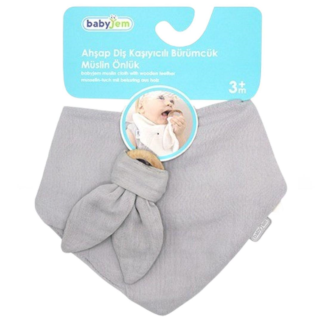 Babyjem Ahşap Diş Kaşıyıcılı Bürümcük Müslin Önlük Gri 736