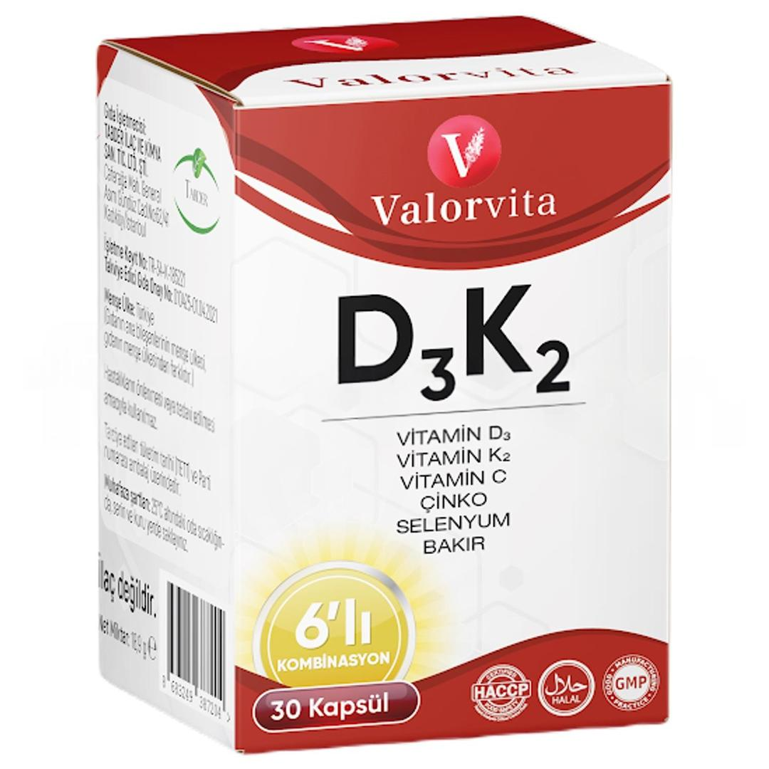 Valorvita D3K2 +Vitamin C Zn Se Cu 30 Softgel