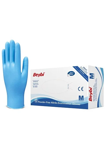 Beybi Nitril Pudrasız Mavi Eldiven Medium 100 Adet