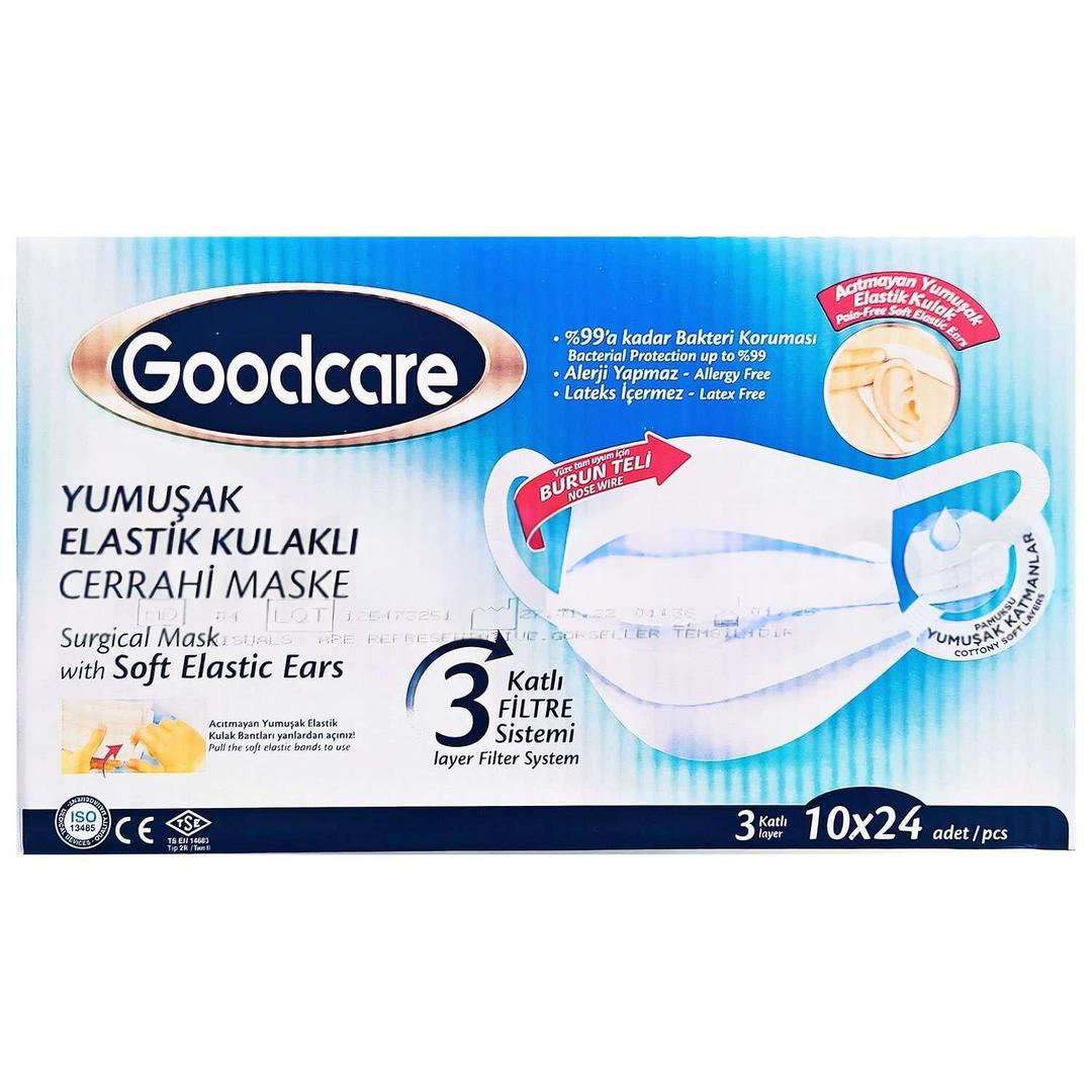 Goodcare 3 Kat Meltblownlu Yumuşak Elastik Kulaklı Beyaz Cerrahi Maske Telli 10lu - 24 Adet (ÜTS Kayıtlı)