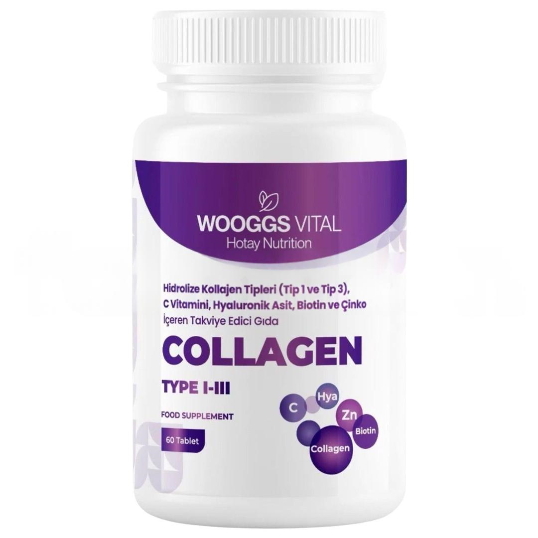 Wooggs Vital Kollajen Tip I-II C Vitamini Hya Biotin ve Çinko 60 Tablet