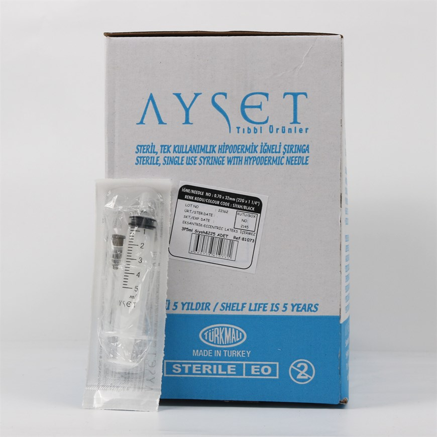 AYSET 5ML 3 PARÇALI CONTALI SİYAH ENJEKTÖR