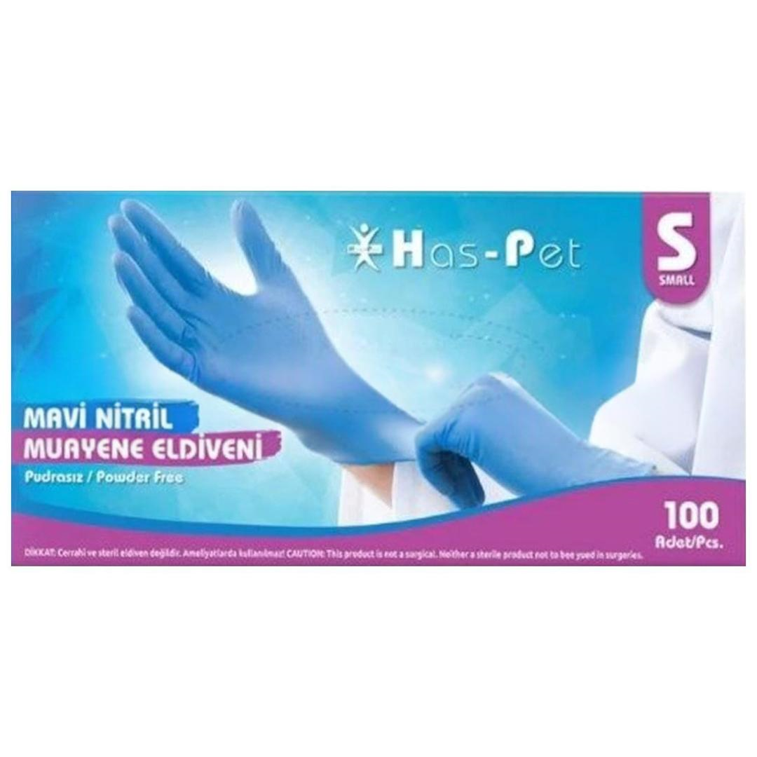 Haspet Muayene Eldiveni Nitril Pudrasız Small Mavi 100lü