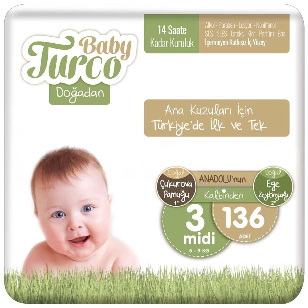 Baby Turco Doğadan Bonus Paket Bebek Bezi No: 3 136lı