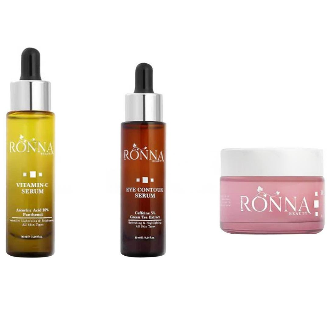 Ronna Beauty Siyah Nokta ve Sivilce Karşıtı Canlandırıcı Cilt Bakım Seti - Moisturizing Cream 50 ml + Serum 30 ml + Peeling Serum 30 ml