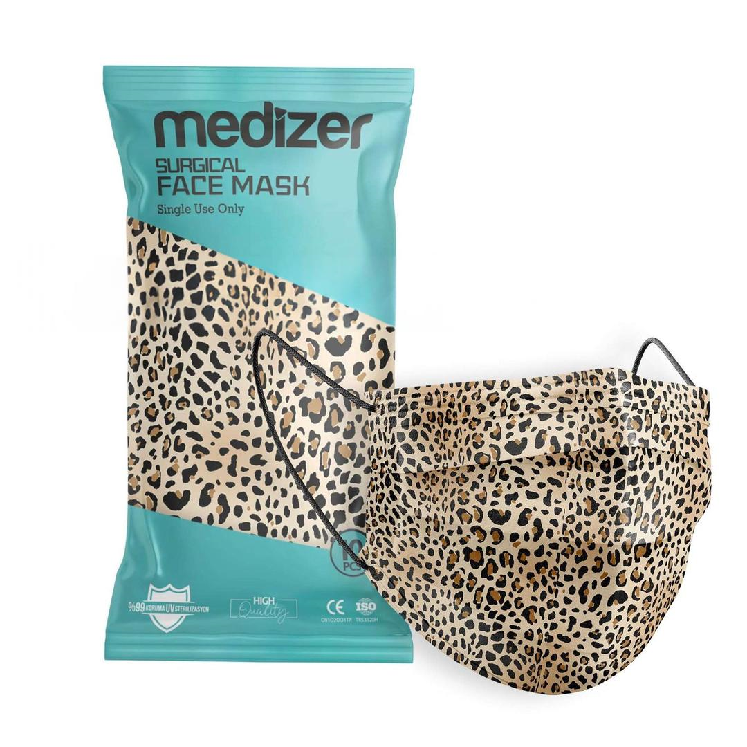 Medizer 3 Katlı Meltblown Leopar Desenli Cerrahi Maske Telli 10lu - 40 Adet