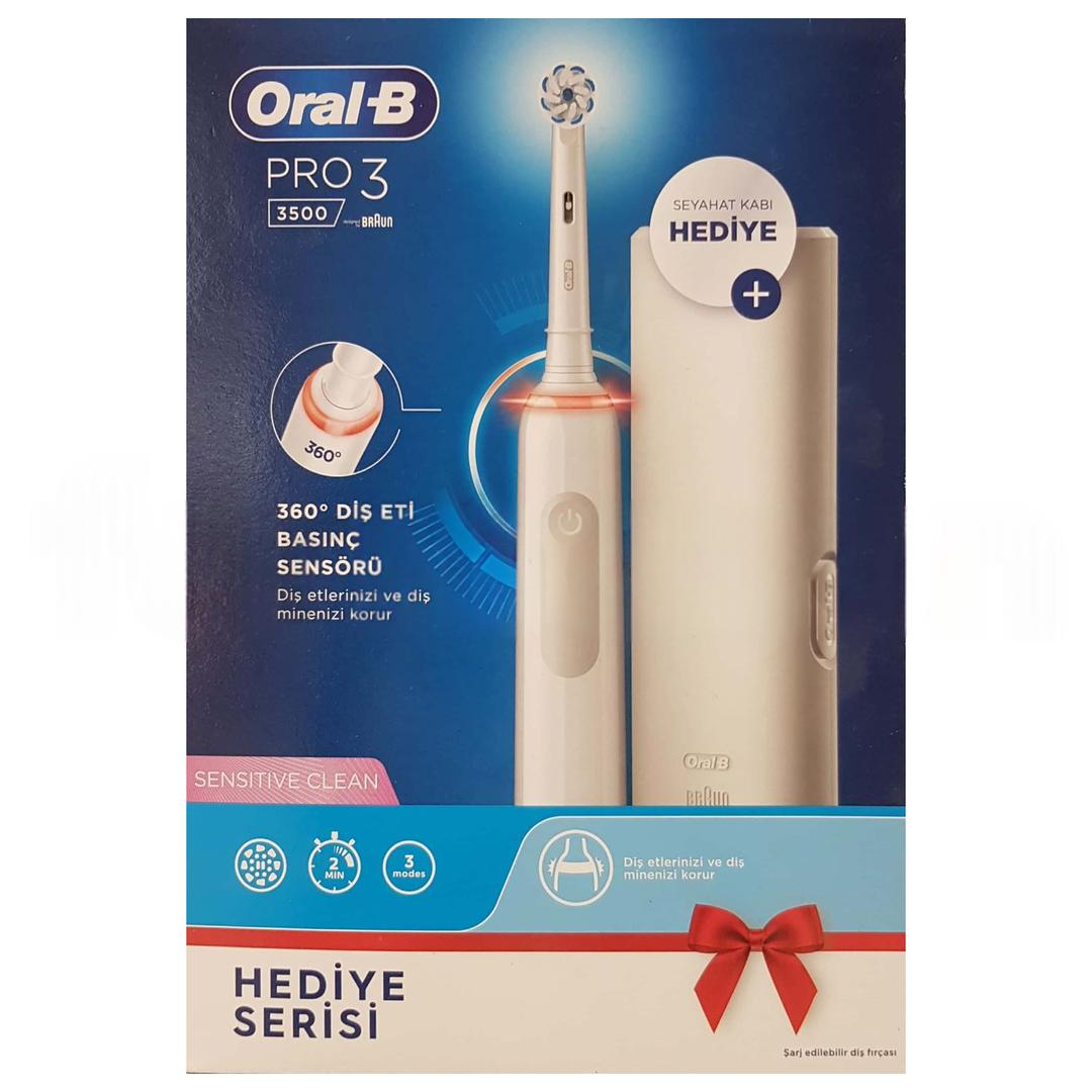 Oral-B Pro3 3500 Şarj Edilebilir Diş Fırçası Sensitive Clean + Seyahat Kabı Beyaz